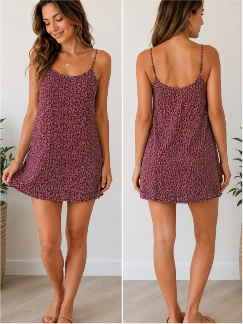 Pashu Salcito Design Burgundy and White Floral Mini Slip Dress Size XS or S Boho